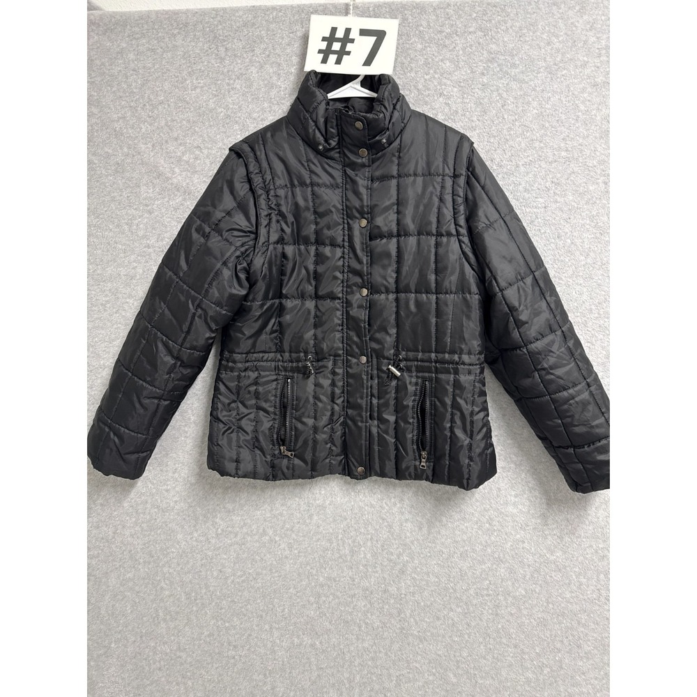 Infinito Quilted Jacket Women XL Black Lined Mock Neck Full Zip Winter Wear